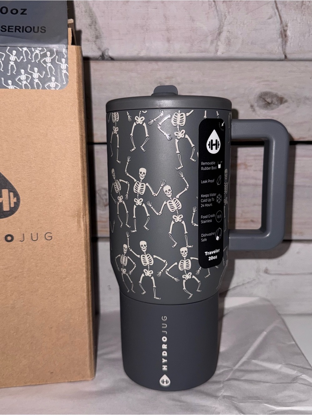 HydroJug Traveler 20oz Tumbler Dead Serious Halloween Glow in the Dark Skeletons
